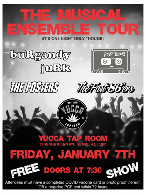 buRgandy juRk past show flyeR: 1-7-22 yucca tap Room